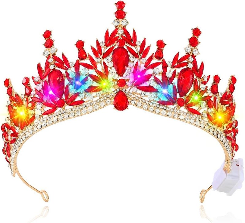 Brishow Light Up Fantasy Rhinestone Gold Crowns,Bridal Wedding Tiaras,Queen Headpiece Jewelry for Women - Image 1